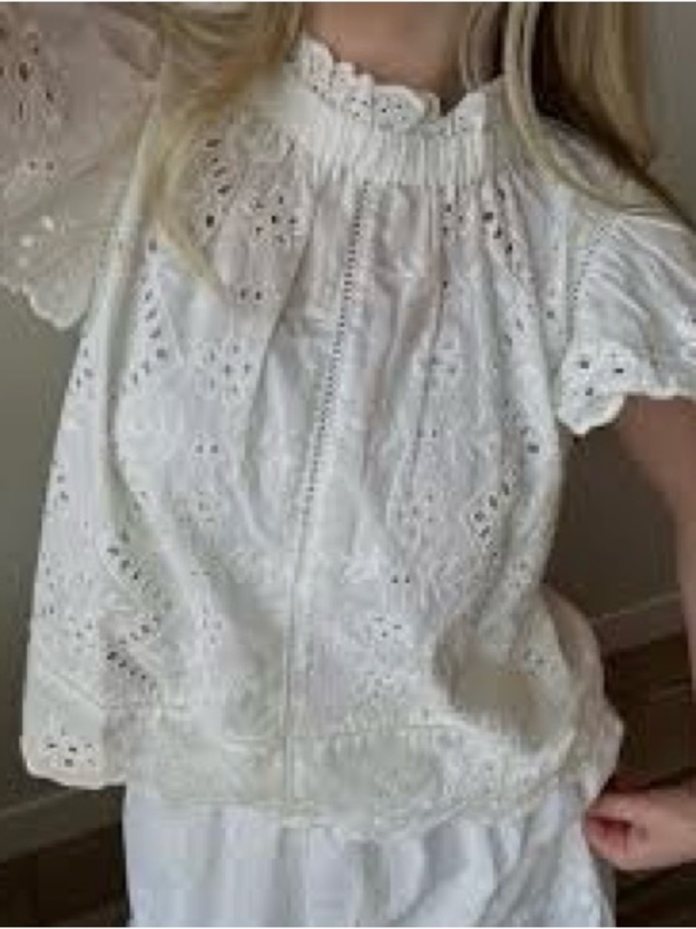 Jennifer & Grace White Eyelet Ruffle/Sleeve Blouse